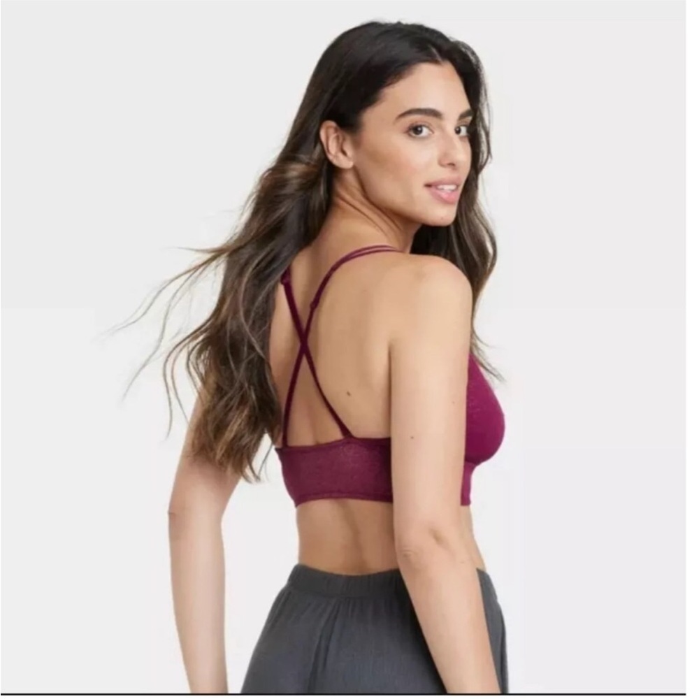 NEW Auden Bralette Cherry Pink Sparkly V-Neck Unlined Women’s Size Large